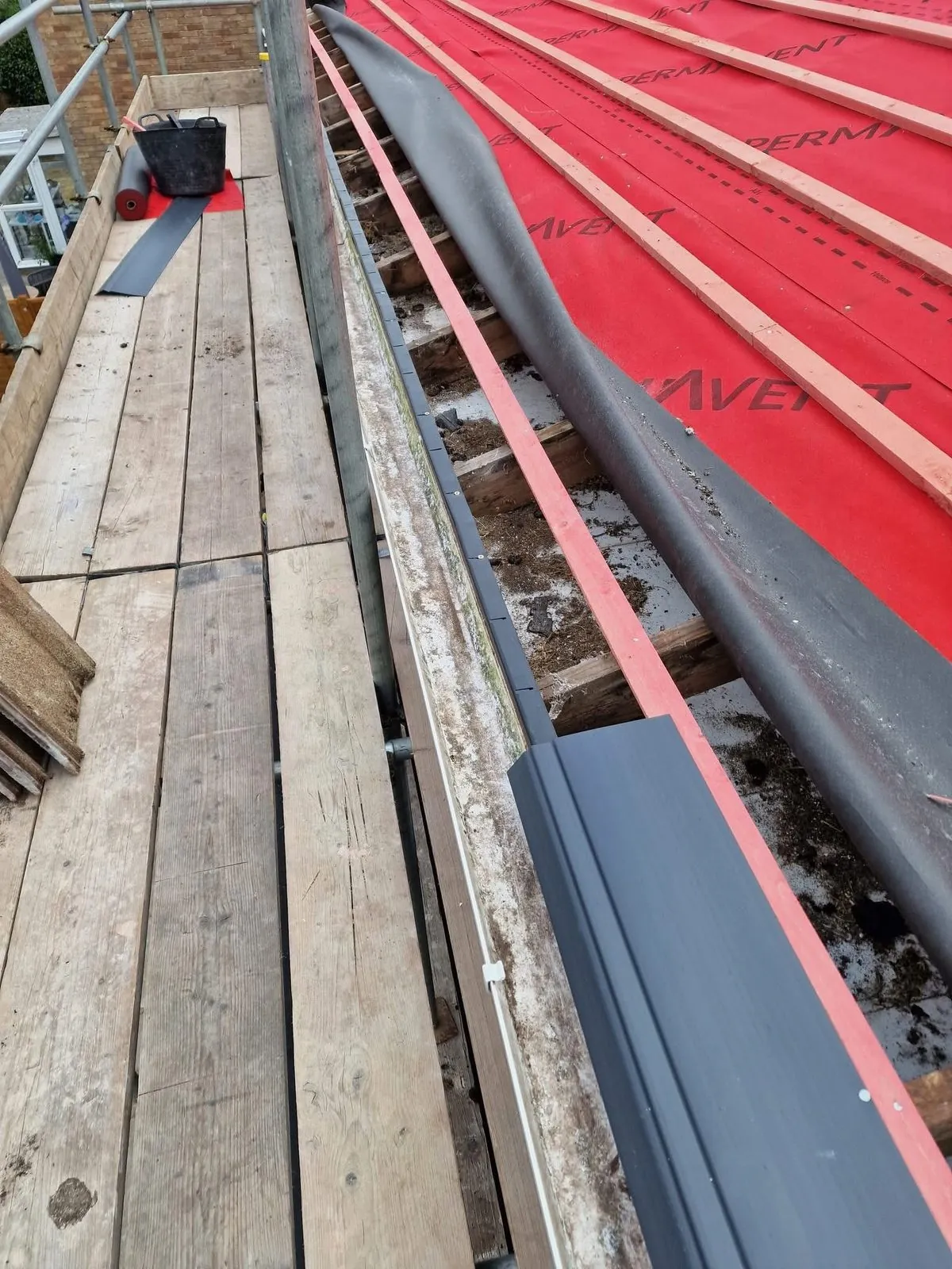 Breathable membrane and battens fitted during a re-roof in St Austell