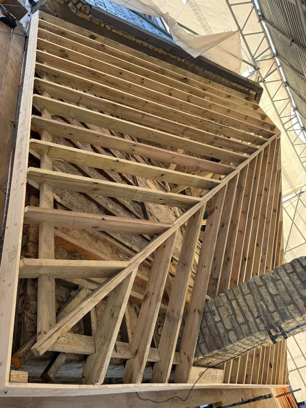 New roof timbers and rafters during a re-roof in St Austell